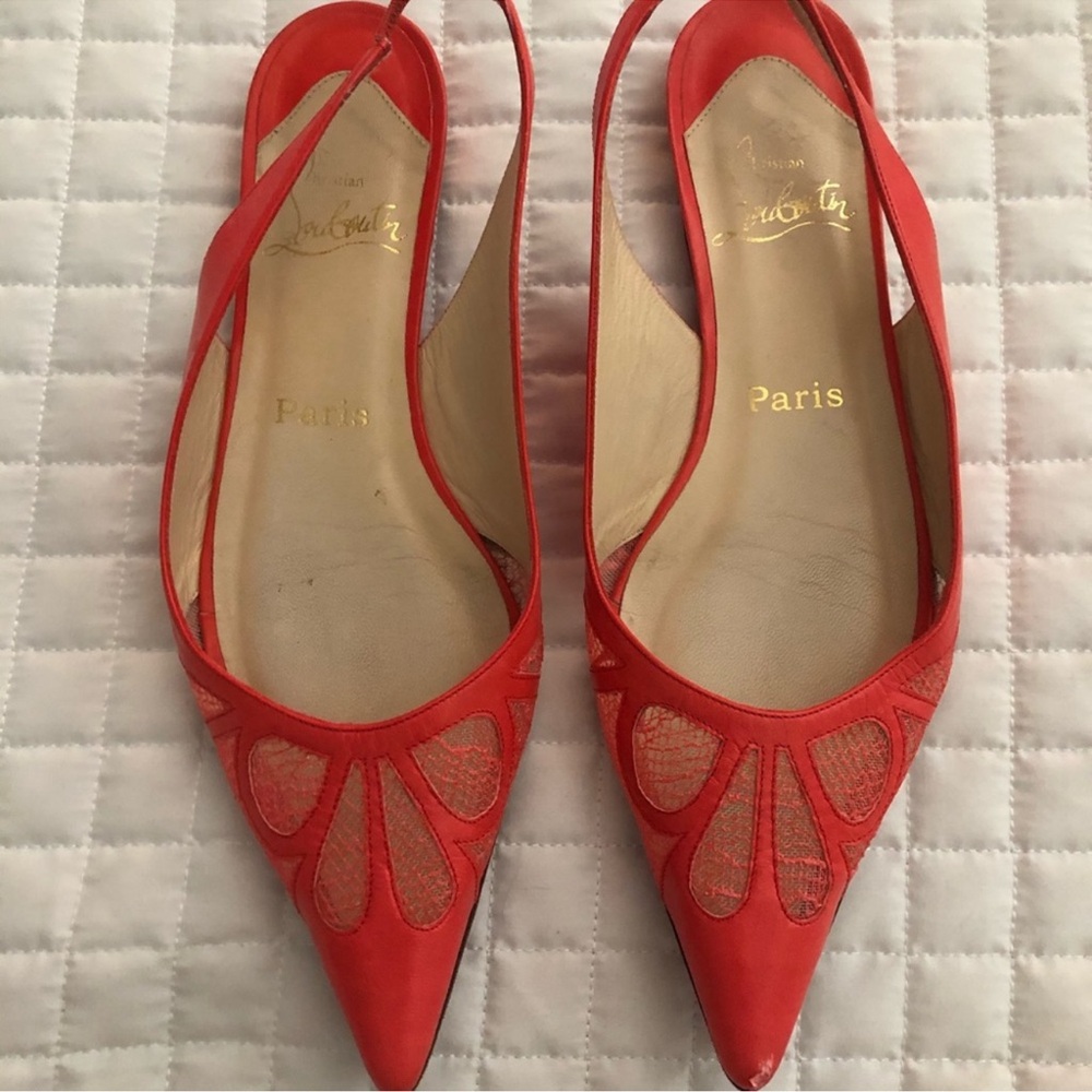 Red/Coral Louboutin Slingback Flats